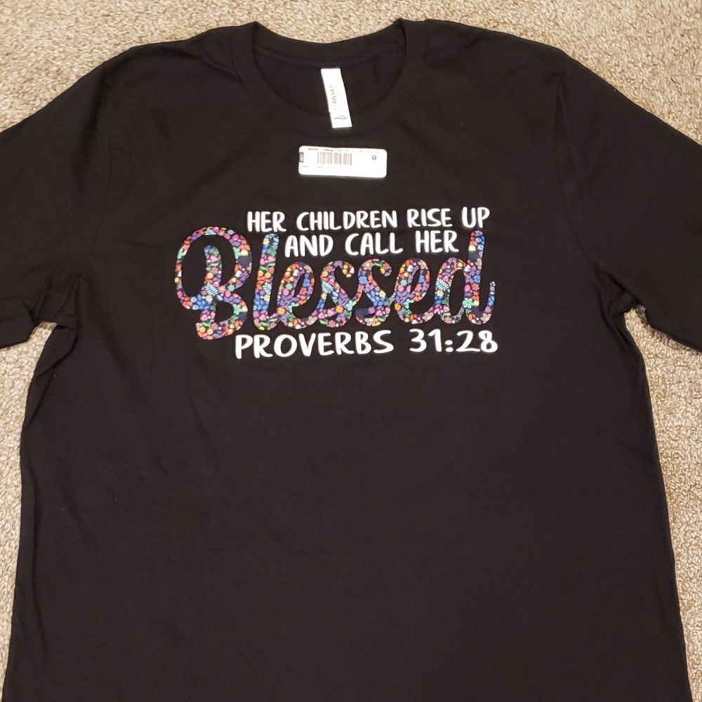 Christian Theme Bible Scripture Black T-shirt, Size Large